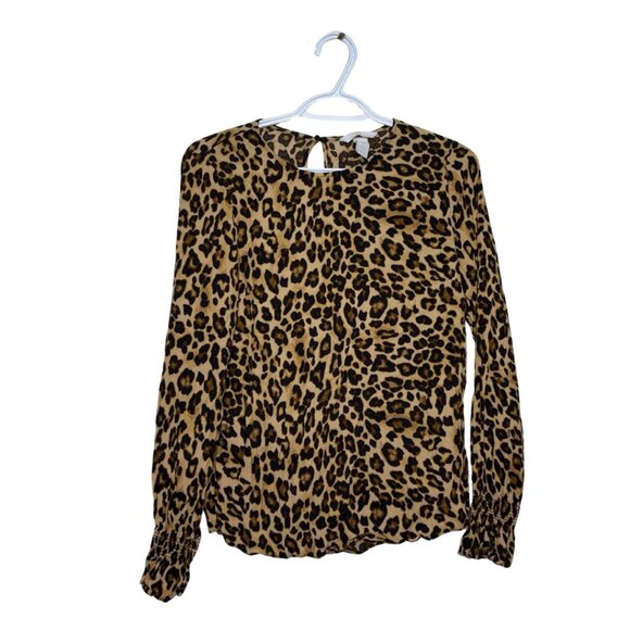 H&M Leopard Print Long Sleeve Blouse Tan Black Viscose Top – Size 4 - Picture 1 of 6